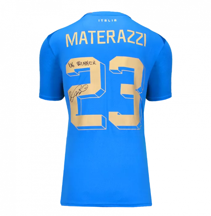 Marco Materazzi Back Signed Modern Italy Home Shirt: "06 Winner" Edition