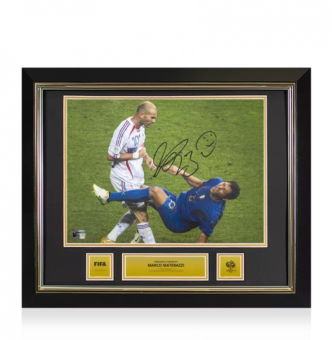 Marco Materazzi Official 2006 FIFA World Cup™ Signed and Framed Italy Photo: Notorious Zinedine Zidane Headbutt