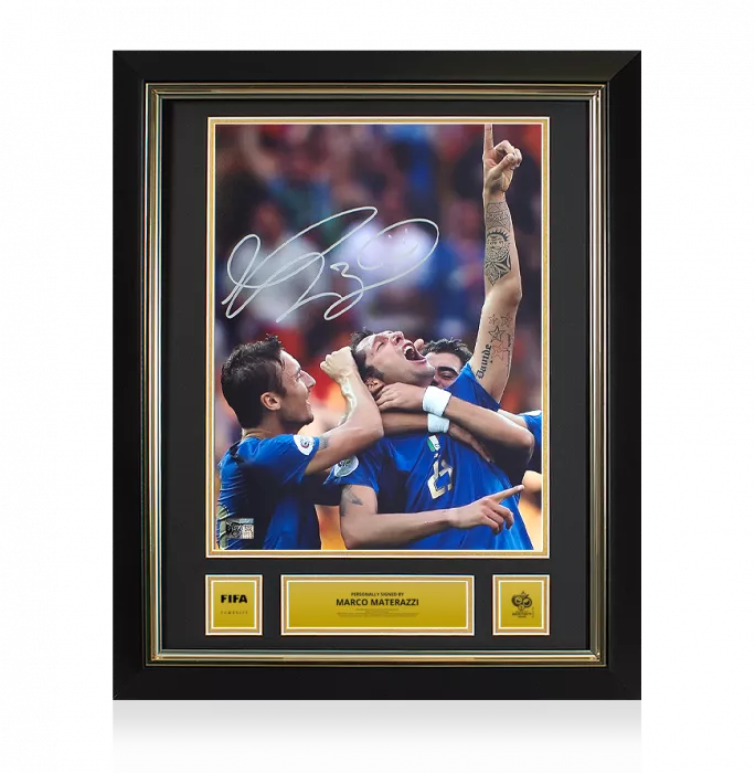 Marco Materazzi Official 2006 FIFA World Cup™ Signed and Framed Italy Photo: 2006 Final Goal vs France