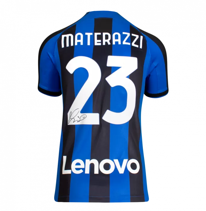 Marco Materazzi Official UEFA Champions League Back Signed And Framed Modern Internazionale Home Shirt