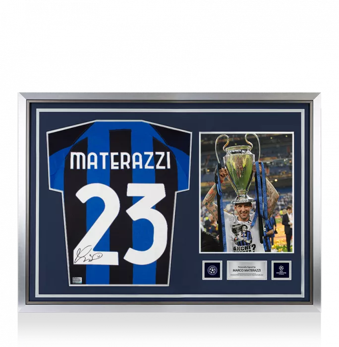 Marco Materazzi Official UEFA Champions League Back Signed and Hero Framed Modern Internazionale Home Shirt