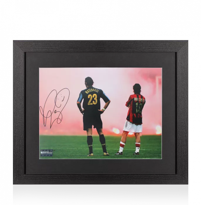 Marco Materazzi Signed Internazionale Photo In Black Wooden Frame: Derby Days