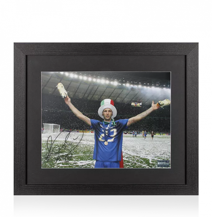 Marco Materazzi Signed Italy Photo In Black Wooden Frame: 2006 FIFA World Cup Winner