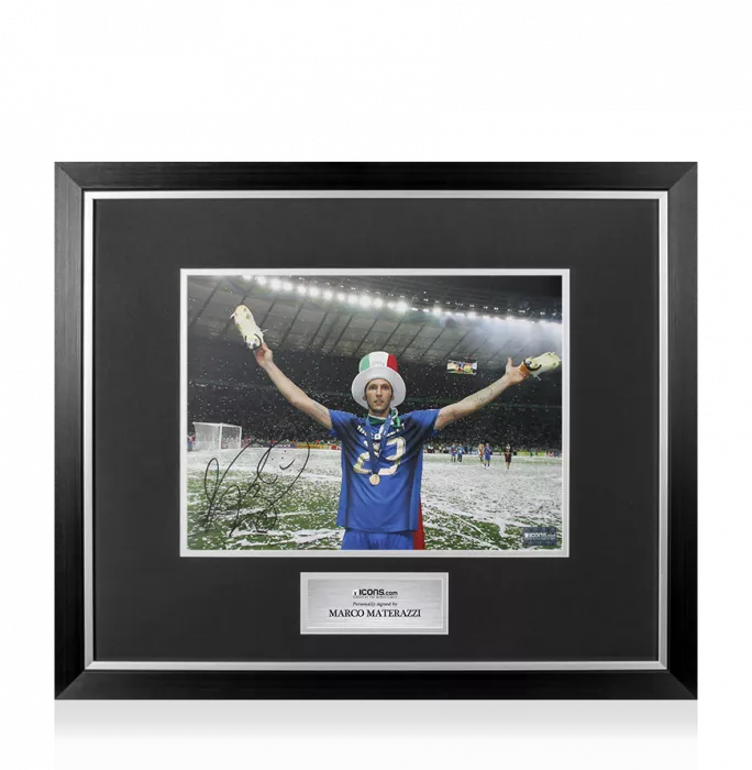 Marco Materazzi Signed Italy Photo In Premium Photo Frame: 2006 FIFA World Cup Winner