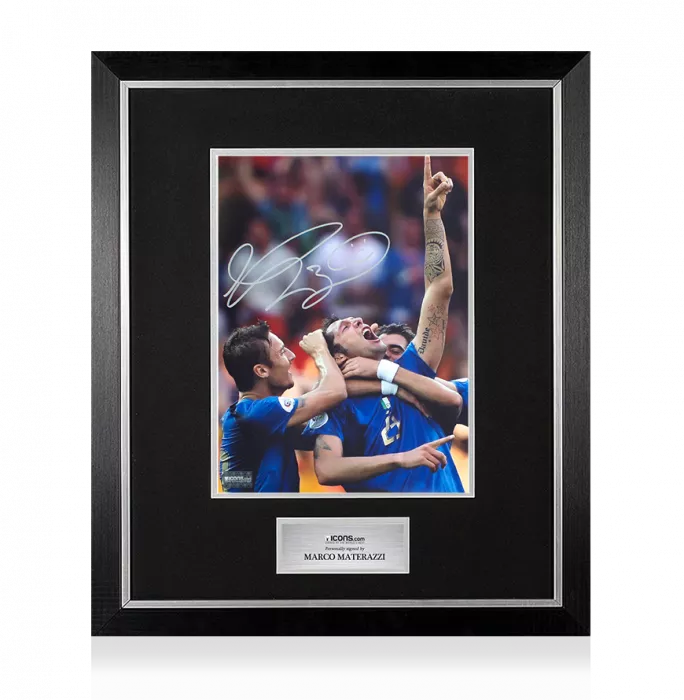 Marco Materazzi Signed Italy Photo In Premium Photo Frame: 2006 FIFA World Cup Final Goal vs France
