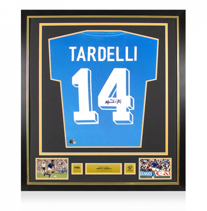Marco Tardelli Official 1982 FIFA World Cup™ Back Signed And Framed Retro Italy Home Shirt