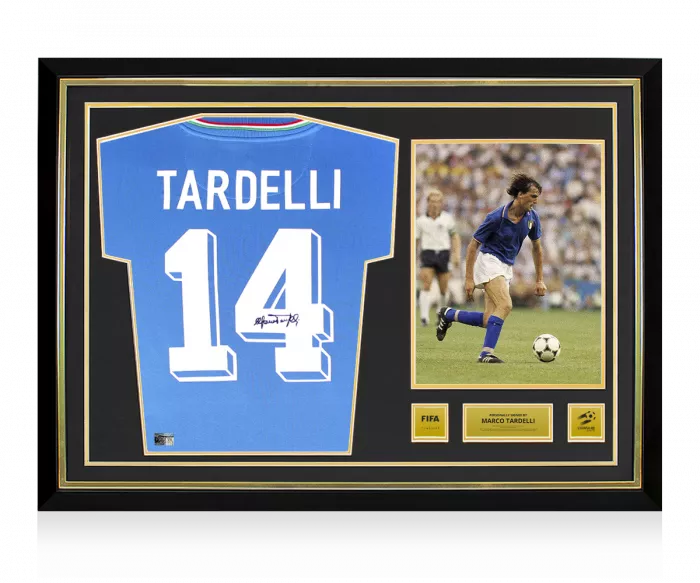 Marco Tardelli Official 1982 FIFA World Cup™ Back Signed and Hero Framed Retro Italy Home Shirt