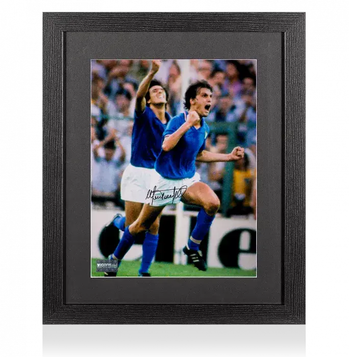Marco Tardelli Signed Italy Photo In Black Wooden Frame: Iconic Celebration