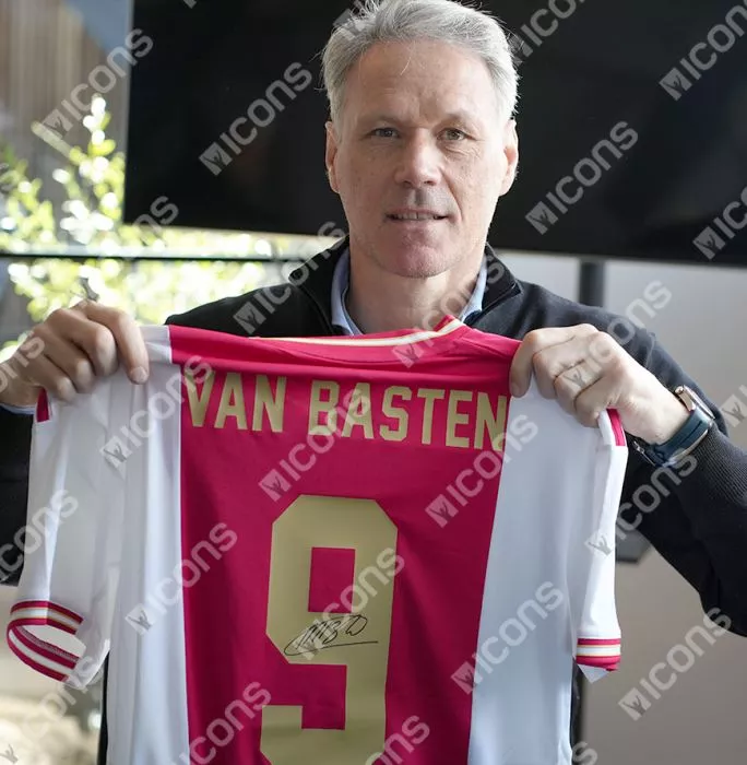 Marco Van Basten Back Signed Modern Ajax Home Shirt With Fan Style Numbers In Classic Frame