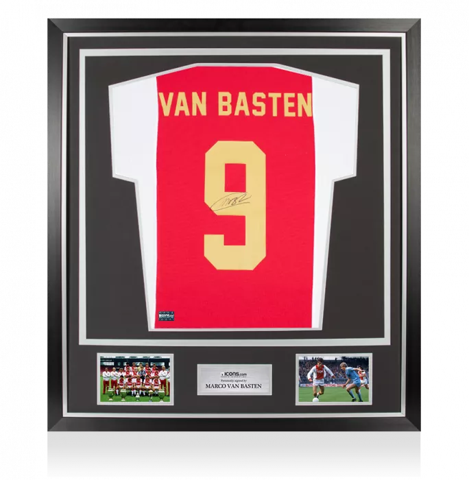 Marco van Basten Back Signed Modern Ajax Home Shirt with Fan Style Numbers In Classic Frame
