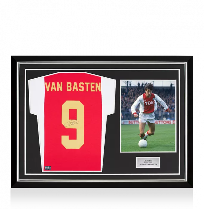 Marco van Basten Back Signed Modern Ajax Home Shirt with Fan Style Numbers In Hero Frame: Option 1