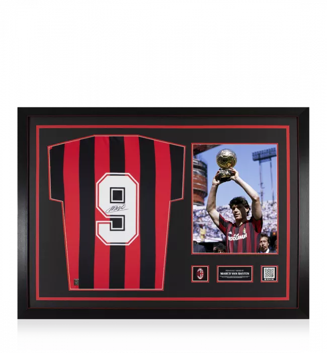 Marco Van Basten Official AC Milan Back Signed and Framed Home Shirt