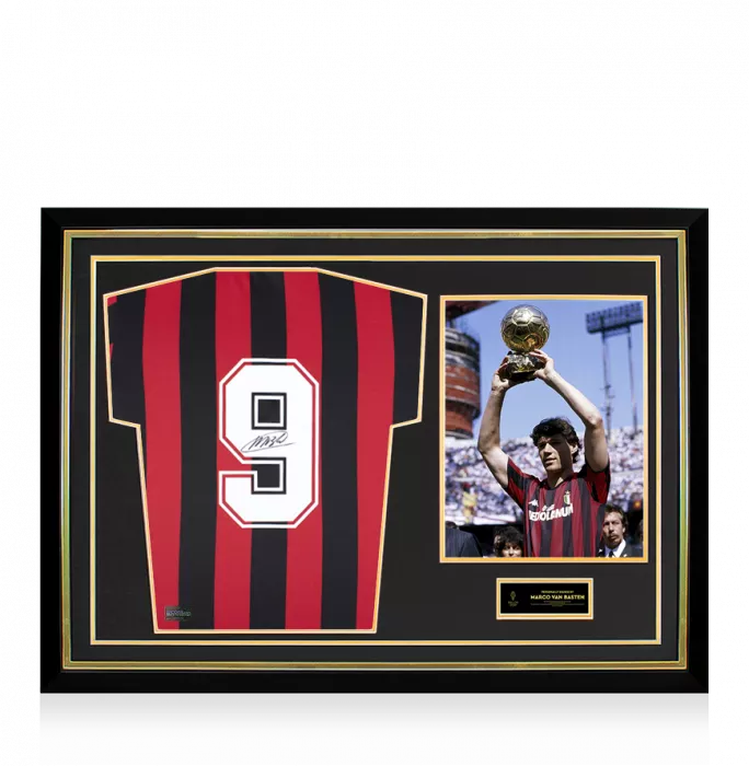 Marco van Basten Official Ballon d'Or™ Back Signed and Hero Framed AC Milan 1988 Home Shirt