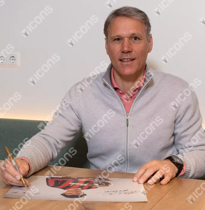 Marco Van Basten Signed AC Milan Photo In Black Wooden Frame: Three-Time Ballon D'Or Winner