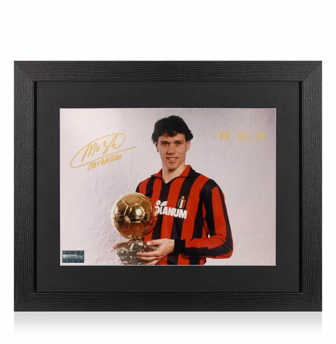 Marco van Basten Signed AC Milan Photo In Black Wooden Frame: Three-Time Ballon d'Or Winner