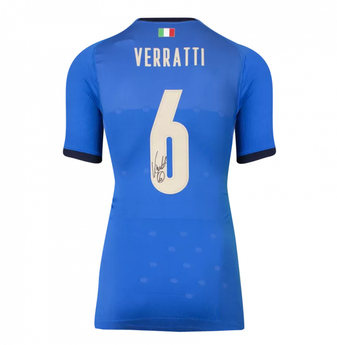 Marco Verratti Back Signed Italy 2018 Home Shirt With Fan Style Numbers