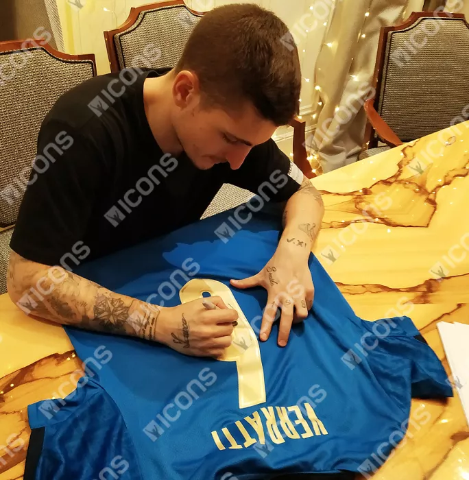 Marco Verratti Back Signed Italy 2020-21 Home Shirt In Classic Frame