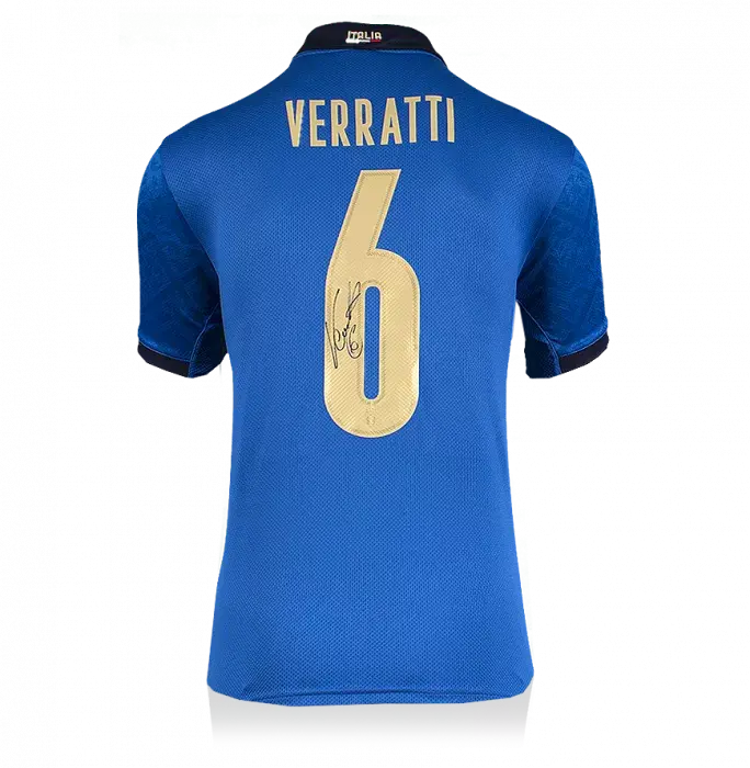 Marco Verratti Back Signed Italy 2020-21 Home Shirt