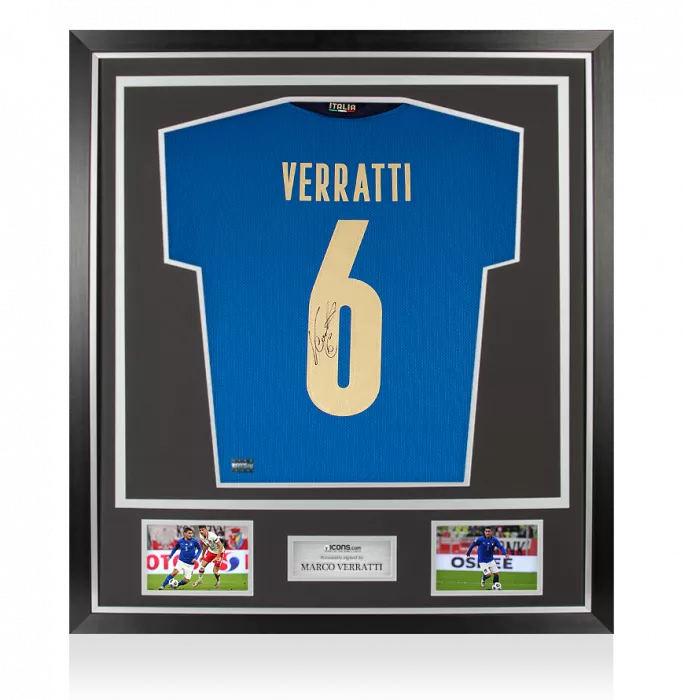 Marco Verratti Back Signed Italy 2020-21 Home Shirt In Classic Frame
