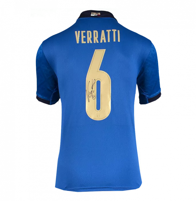 Marco Verratti Back Signed Italy 2020 Home Shirt With Fan Style Numbers