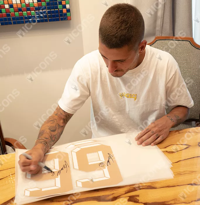 Marco Verratti Back Signed Italy 2022-23 Home Shirt With Fan Style Numbers