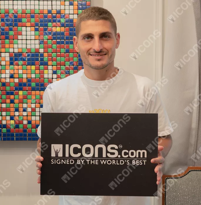 Marco Verratti Back Signed Italy 2022-23 Home Shirt With Fan Style Numbers