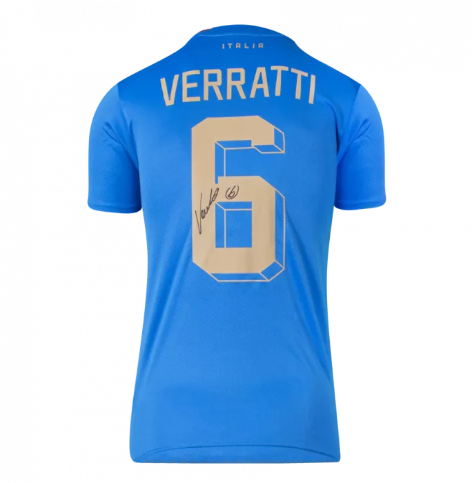 Marco Verratti Back Signed Italy 2022-23 Home Shirt With Fan Style Numbers