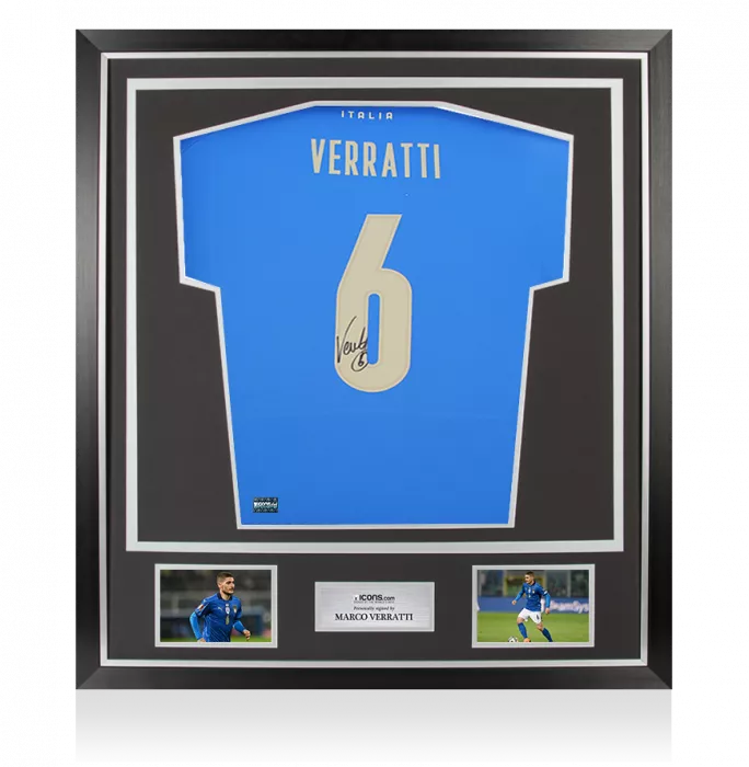 Marco Verratti Back Signed Italy Modern Shirt In Classic Frame
