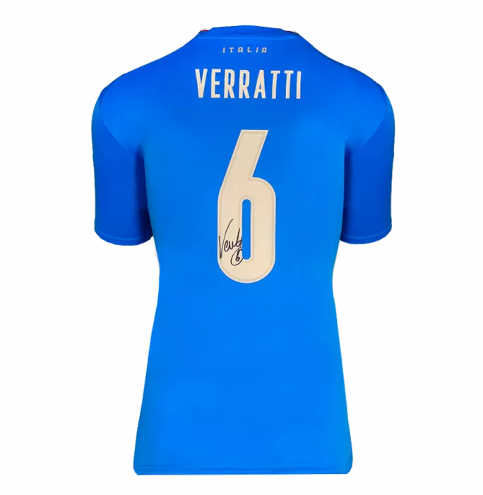 Marco Verratti Back Signed Italy Modern Shirt In Deluxe Packaging