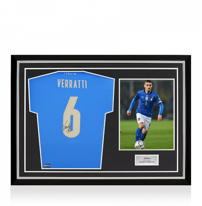 Marco Verratti Back Signed Italy Modern Shirt In Hero Frame: Option 1