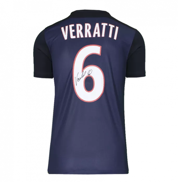 Marco Verratti Back Signed Paris Saint-Germain 2015-16 Home Shirt With Fan Style Number