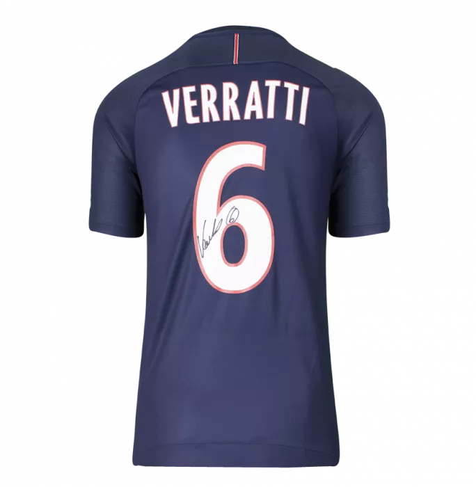 Marco Verratti Back Signed Paris Saint-Germain 2016-17 Home Shirt With Fan Style Number