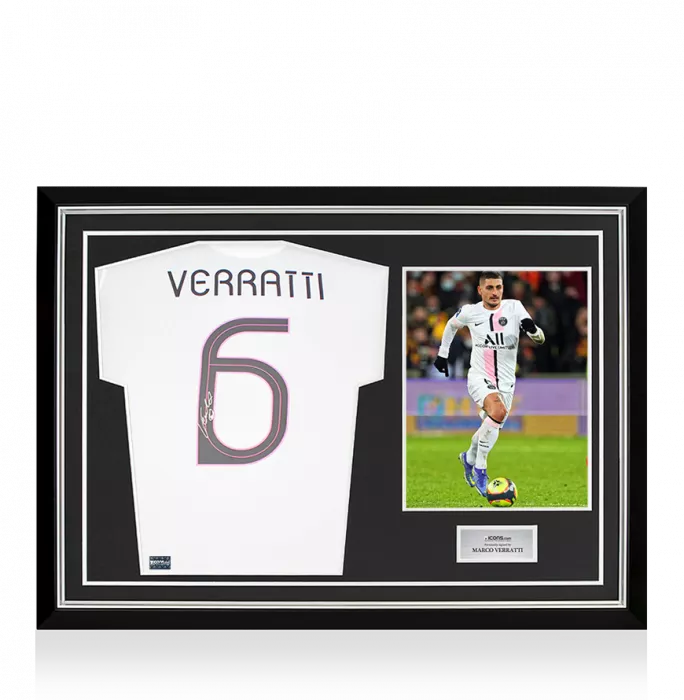 Marco Verratti Back Signed Paris Saint-Germain 2021-22 Away Shirt In Hero Frame: Option 1
