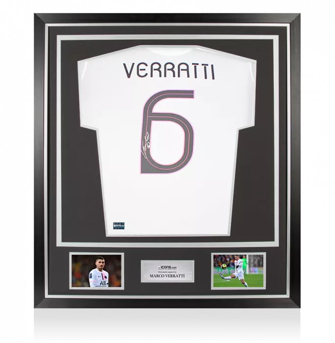 Marco Verratti Back Signed Paris Saint-Germain 2021-22 Away Shirt In Classic Frame