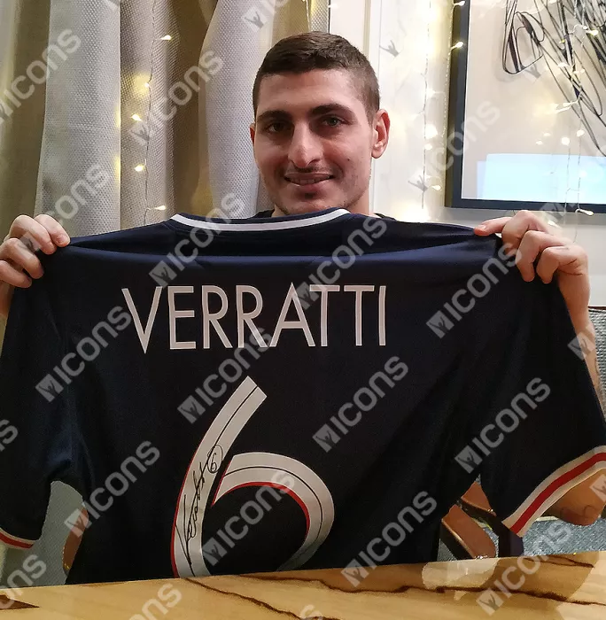 Marco Verratti Back Signed Paris Saint-Germain 2020-21 Home Shirt In Hero Frame: Option 1