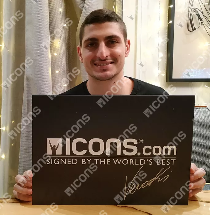 Marco Verratti Back Signed Paris Saint-Germain 2020-21 Home Shirt In Hero Frame: Option 1