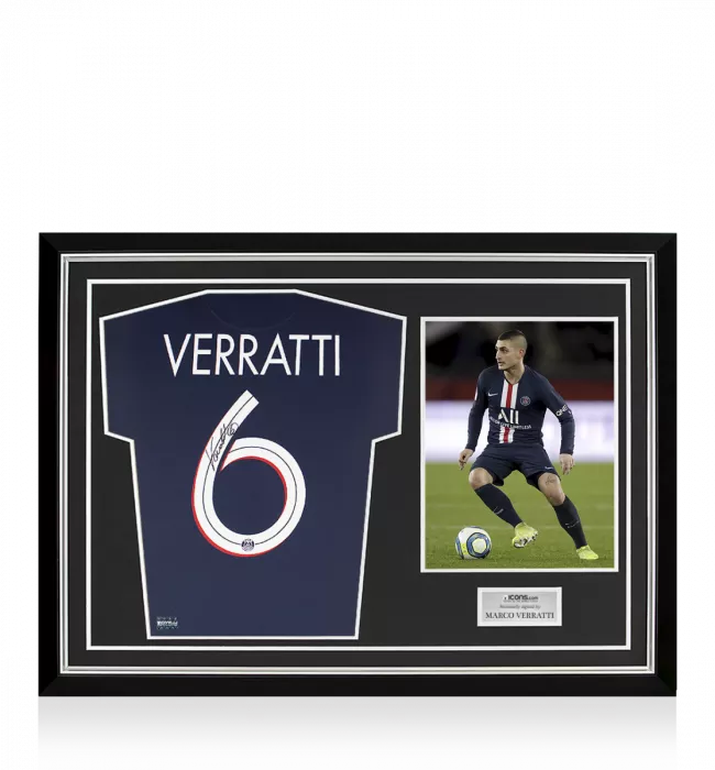 Marco Verratti Back Signed Paris Saint-Germain 2020-21 Home Shirt In Hero Frame: Option 1