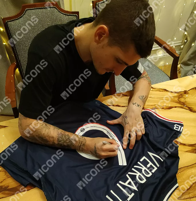Marco Verratti Back Signed Paris Saint-Germain 2020-21 Home Shirt In Classic Frame