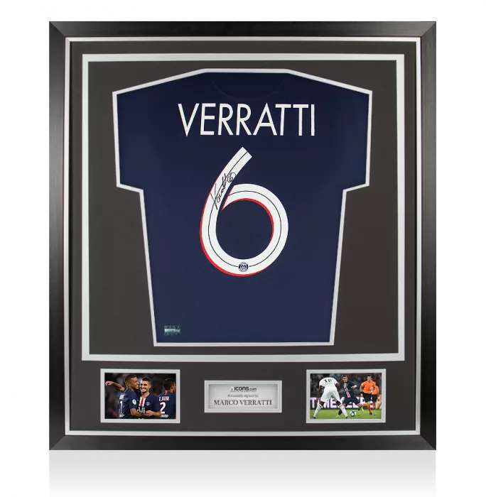 Marco Verratti Back Signed Paris Saint-Germain 2020-21 Home Shirt In Classic Frame