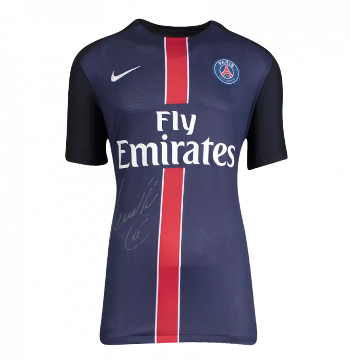 Marco Verratti Front Signed Paris Saint-Germain 2015-16 Home Shirt: Signed In Silver
