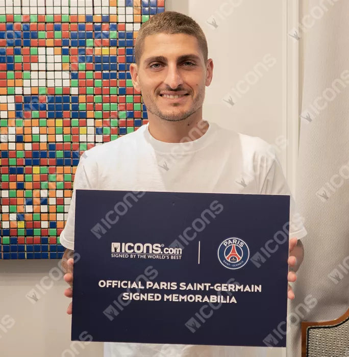 Marco Verratti Front Signed Paris Saint-Germain 2015-16 Home Shirt: Signed In Silver