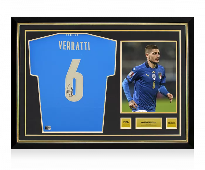 Marco Verratti Official FIFA World Cup™ Back Signed and Hero Framed Modern Italy Shirt