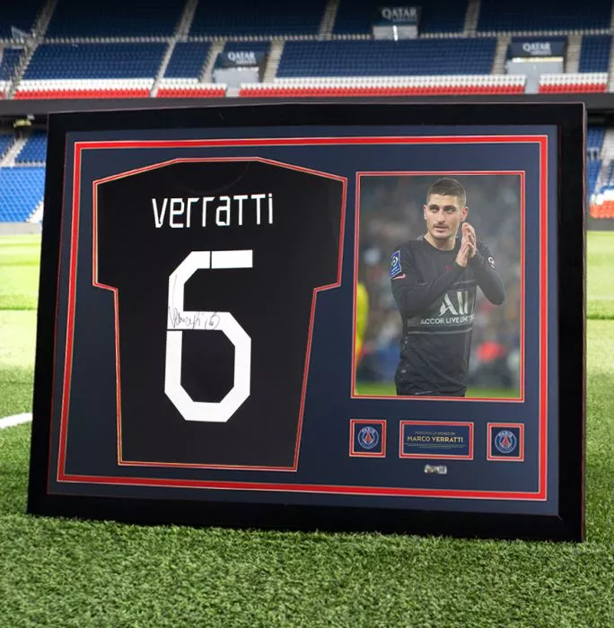 Marco Verratti Official Paris Saint-Germain Back Signed And Framed 2021-22 Third Shirt With Fan Style Number