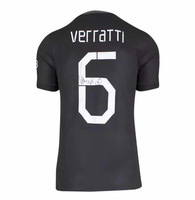 Marco Verratti Official Paris Saint-Germain Back Signed And Framed 2021-22 Third Shirt With Fan Style Number