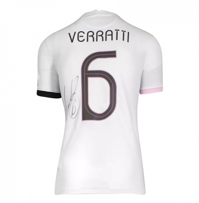 Marco Verratti Official Paris Saint-Germain Back Signed And Framed 2021-22 Away Shirt With Fan Style Number