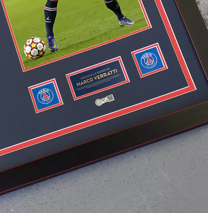 Marco Verratti Official Paris Saint-Germain Back Signed And Framed 2021-22 Home Shirt With Fan Style Number