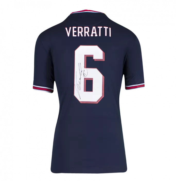 Marco Verratti Official Paris Saint-Germain Back Signed And Framed 2021-22 Home Shirt With Fan Style Number