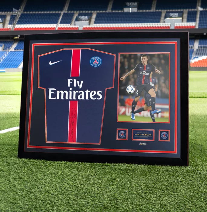 Marco Verratti Official Paris Saint-Germain Back Signed And Framed 2015-16 Home Shirt With Fan Style Numbers