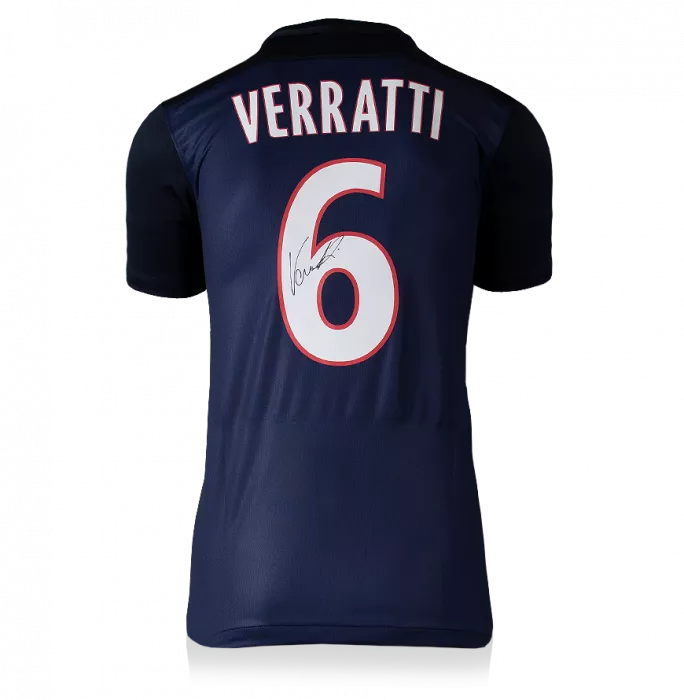 Marco Verratti Official Paris Saint-Germain Back Signed And Framed 2015-16 Home Shirt With Fan Style Numbers