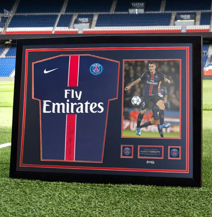 Marco Verratti Official Paris Saint-Germain Front Signed And Framed 2015-16 Home Shirt: Signed In Black